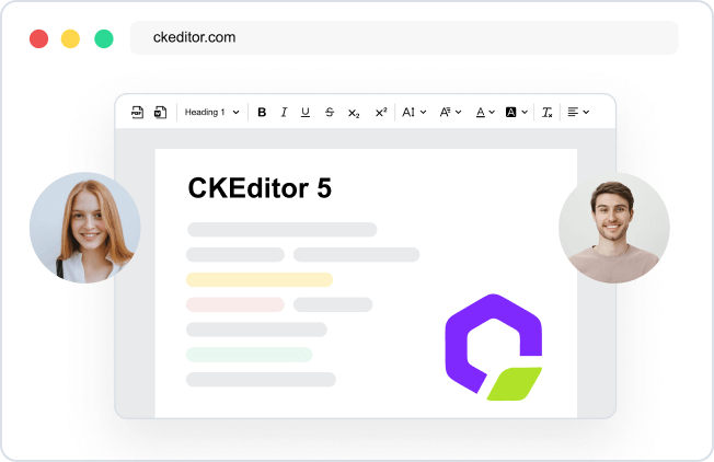 Mockup of CKEditor in browser with avatars of collaborators overlayed