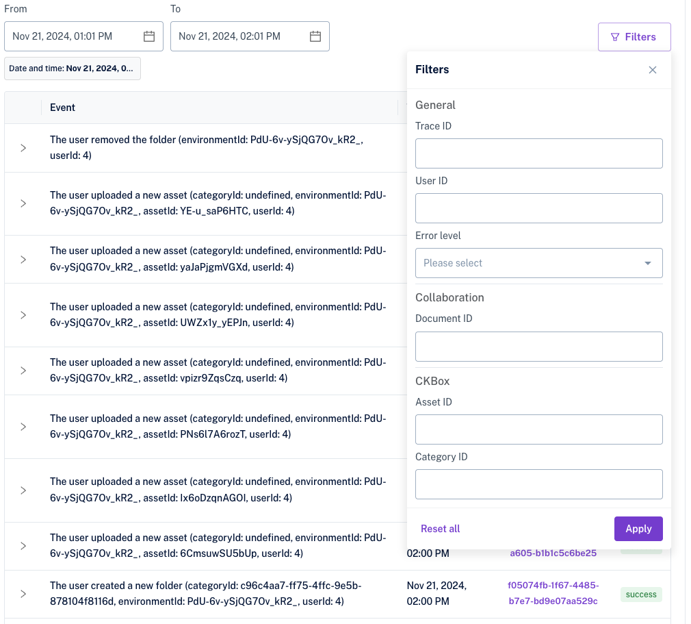 Insights panel logs.