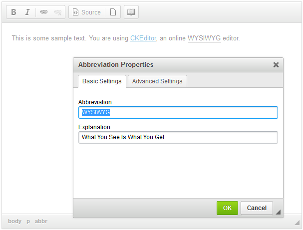 Modifying an abbreviation in CKEditor