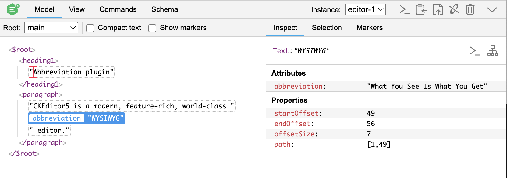 Screenshot of a the inspector showing the model layer.